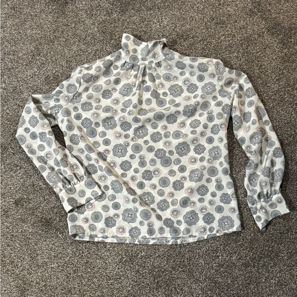 Vintage Pendleton Blouse Women’s Large – Made in USA Mock Neck Long Sleeve Print